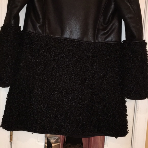 Max Studio BOUTIQEBLACK TEXTURED LEATHER & SHEARLING NWT COAT SIZE SMALL - Picture 9 of 11